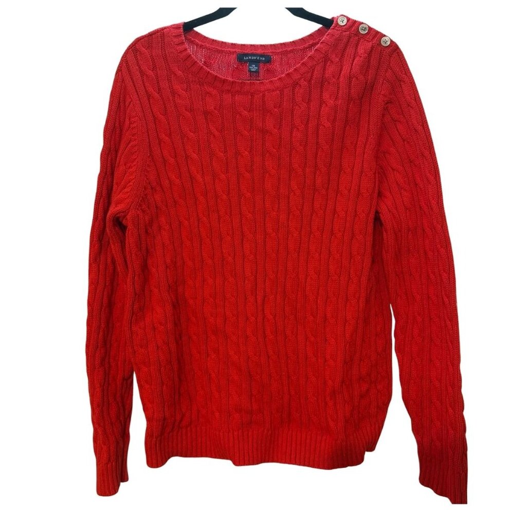 Lands’ End Red Cable Knit Sweater – Classic Crewneck